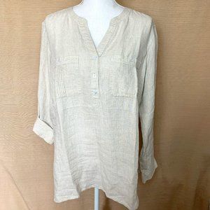 NWT Talbots Plus Linen Light Tan Button Tunic 1X